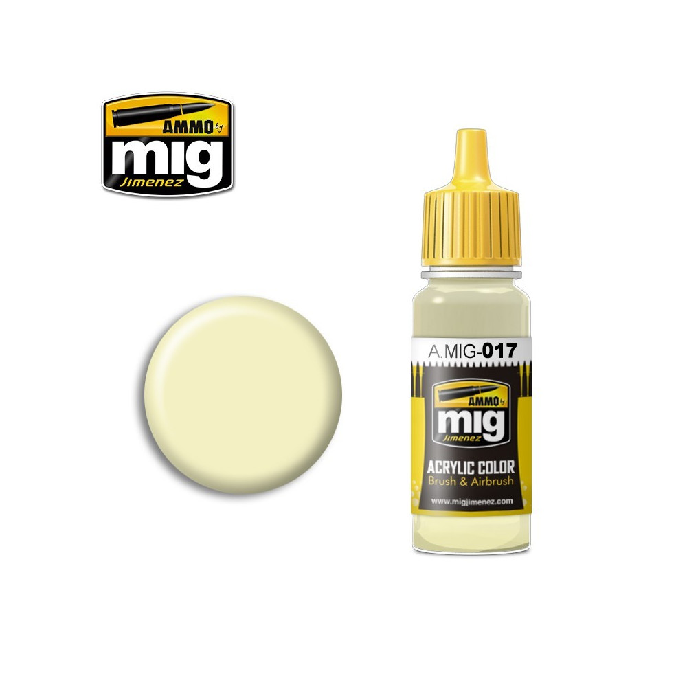Peinture acrylique RAL 9001 BLANC CRÈME 17ml Mig AMMO - MIG Jimenez A.MIG-0017 - 1 Peinture acrylique RAL 9001 BLANC CRÈME 17ml Mig AMMO - MIG Jimenez A.MIG-0017 - 1