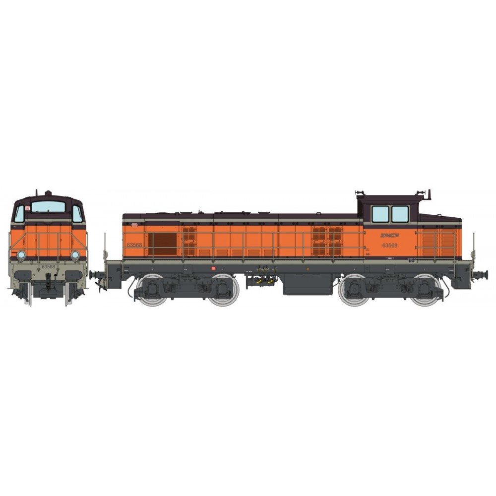 Ree Access JM010S Locomotive diesel BB 63568, Livrée Arzens Orange 435, logo nouille, SNCF, digitale sonore Ree Modeles JM-010.S