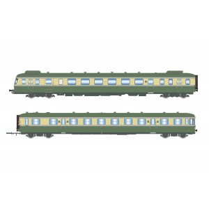 Jouef HJ2420S Autorail diesel RGP 2 X 2712 + remorque XR 7714, SNCF, vert/beige avec déflecteurs de fumée, digital sonore Jouef 