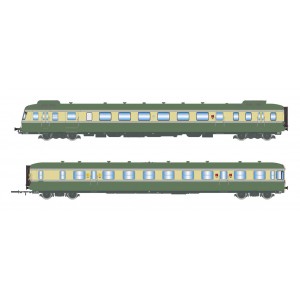 Jouef HJ2429S Autorail diesel RGP 2 X 2719 + remorque XRAB 7708, SNCF, vert/beige avec déflecteurs de fumée, digital sonore Joue