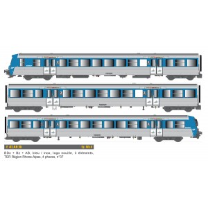 Epm 41.49.15 Rame Réversible Régional SNCF, RRR Rhones Alpes, bleu / inox, logo nouilles, n°37 EPM, Euro Passion Models EPM_E_41