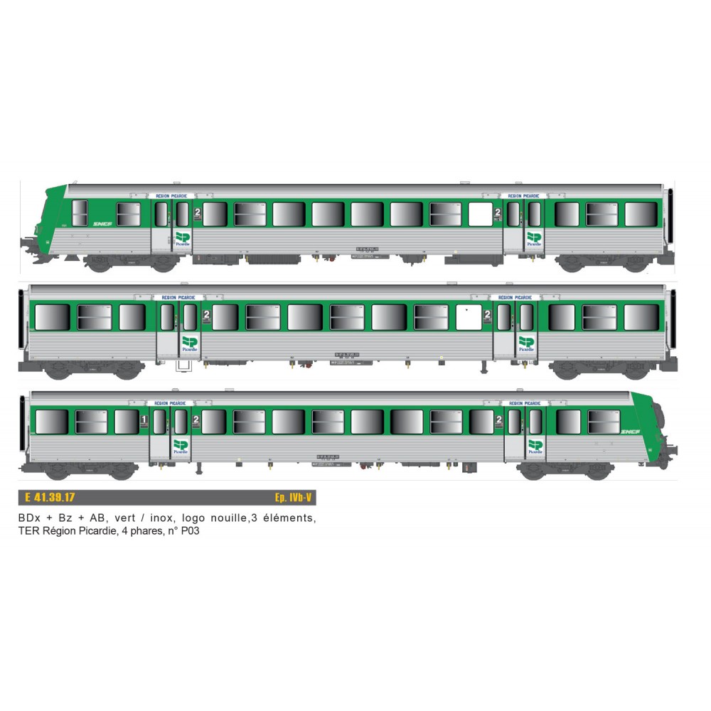 EPM 41.39.17 Rame Réversible Régional SNCF, RRR Picardie, vert / inox, n° P03 EPM, Euro Passion Models EPM_E_41.39.17 - 1