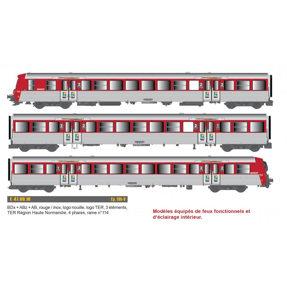 EPM 41.09.16 Rame Réversible Régional SNCF, RRR Région Haute Normandie, rouge / inox, n° 114 EPM, Euro Passion Models EPM_E_41.0