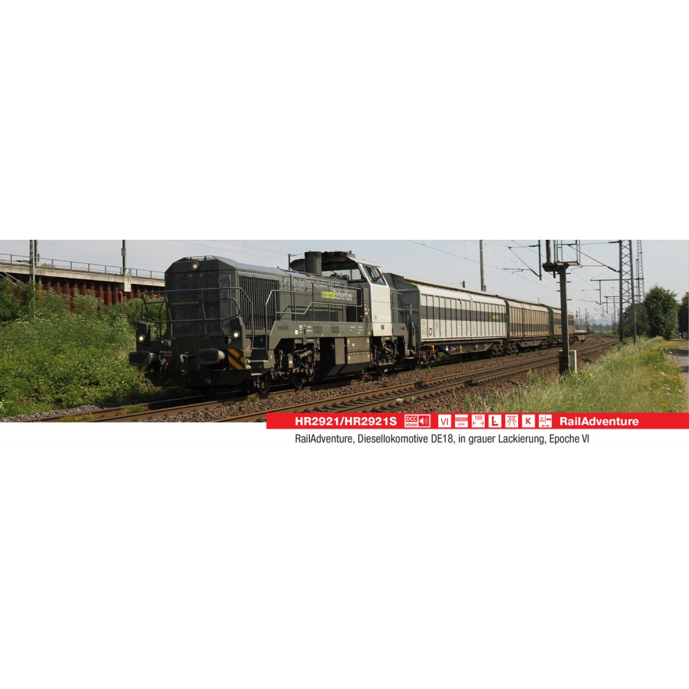 Jouef HR2921S Locomotive diesel Vossloh DE 18, RailAdventure, livrée grise, digitale sonore Rivarossi HR2921S - 1