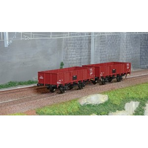 Ree Modeles WB814 Set de 2 wagons Tombereau PLM, 4 portes, bois rouge sidéros Ree Modeles WB-814 - 1