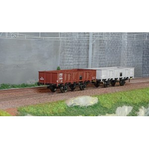 Ree Modeles WB817 Set de 2 wagons Tombereau PLM, 4 portes, tôlés brun 530 et gris PLM Ree Modeles WB-817 - 1