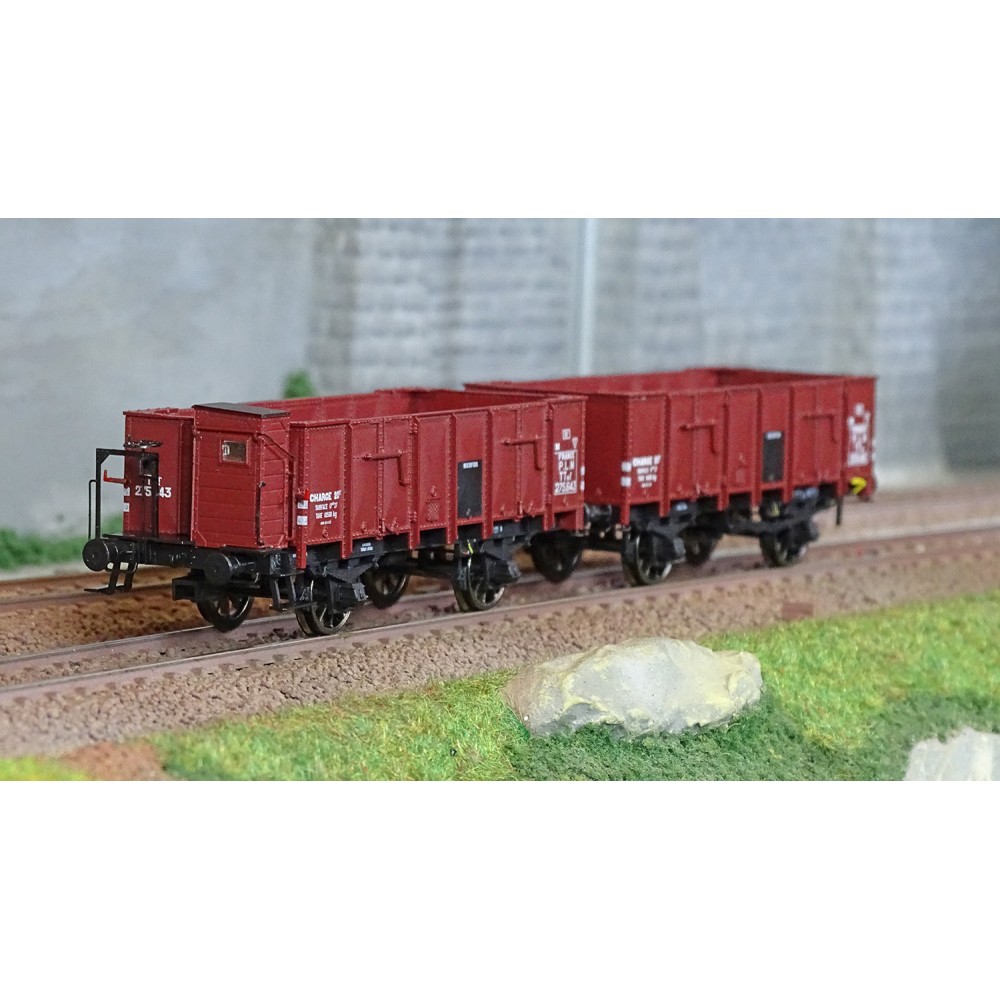 Ree Modeles WB827 Set de 2 wagons Tombereau OCEM 19, brun, tôlés, PLM Ree Modeles WB-827 - 1