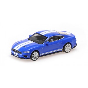 Minichamps 870087021 Voiture Ford Mustang 2018, bleu métal avec bandes blanches Busch véhicule Busch_870087021 - 1