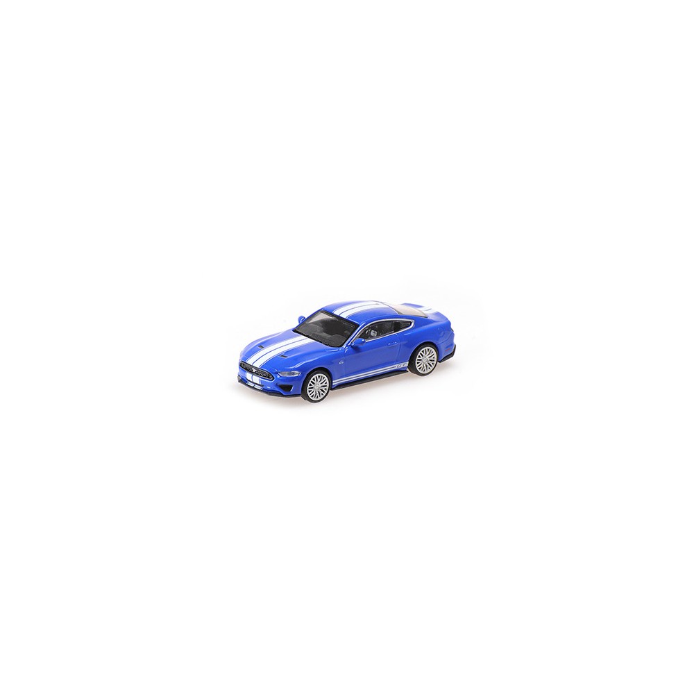Minichamps 870087021 Voiture Ford Mustang 2018, bleu métal avec bandes blanches Busch véhicule Busch_870087021 - 1