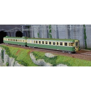 Jouef HJ2420S Autorail diesel RGP 2 X 2712 + remorque XR 7714, SNCF, vert/beige avec déflecteurs de fumée, digital sonore Jouef 