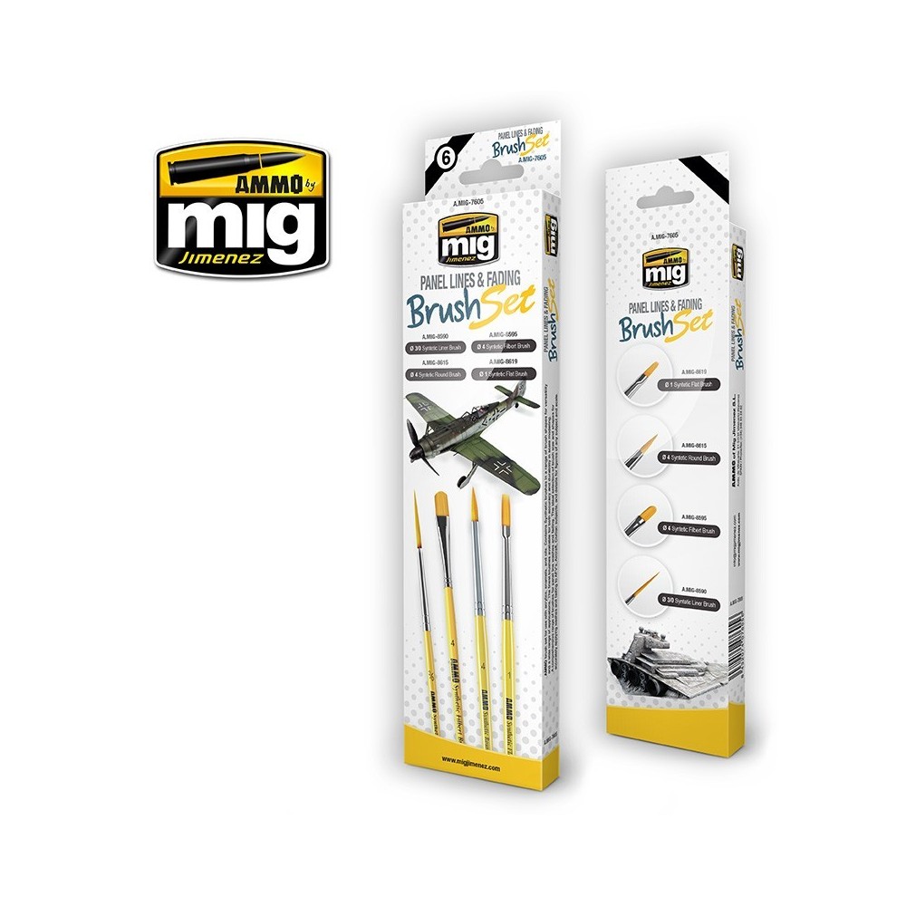 Set de 4 pinceaux pour décoloration Ammo AMMO - MIG Jimenez A.MIG-7605 - 1 Set de 4 pinceaux pour décoloration Ammo AMMO - MIG Jimenez A.MIG-7605 - 1