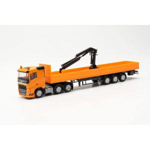 Herpa 316088 Camion semi-remorque plateau Volvo FH FD 2020 avec grue de chargement 3a/3a, orange Herpa Herpa_316088 - 1