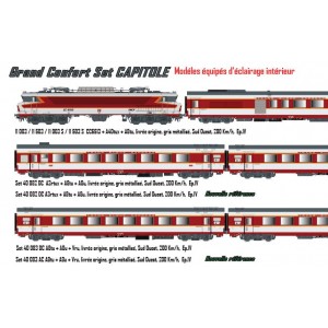Ls Models 11003 Set Grand Confort Capitole Locomotive électrique CC 6513 SNCF + A4Dtux + A8tu, livrée origine, sud-ouest Ls mode