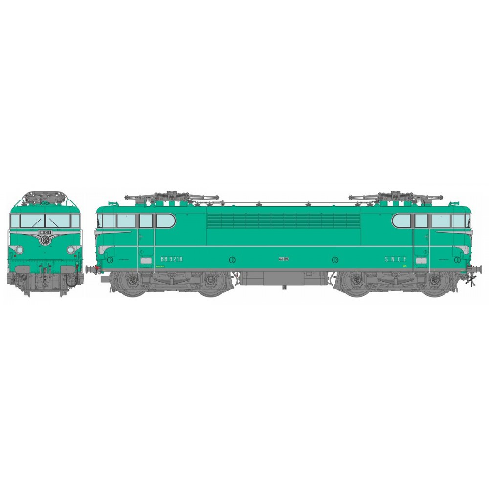 Ree Modeles MB203.S Locomotive électrique BB 9218, Verte, sans jupes, sans feux rouge, BORDEAUX, sonore, panthos motorisés Ree M