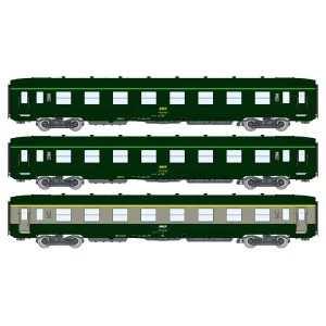 Ree Modeles VB396 Set de 3 voitures voyageurs DEV AO courtes, SNCF, A7x ex B8 / 2x B8 ex-A8, vert 302, ep.IV-V Ree Modeles VB-39