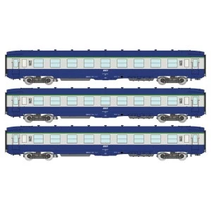 Ree Modeles VB402 Set de 3 voitures voyageurs DEV AO Couchettes, SNCF, B9c9, Bleue/Gris, logo encadré, ep.IV-V Ree Modeles VB-40