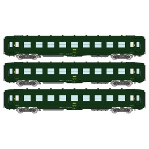 Ree Modeles VB405 Set de 3 voitures voyageurs DEV AO Couchettes, SNCF, B9c9, Vert 301, logo encadré, ep.IV Ree Modeles VB-405 - 