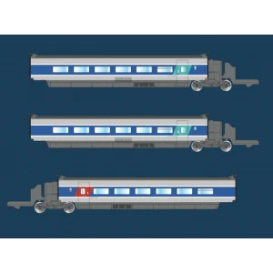 Azar T01-AB2 Set de 3 voitures supplémentaires TGV Paris Sud-Est (PSE), SNCF, Atlantique, échelle Z AZAR Models AZAR_T01-AB2 - 1
