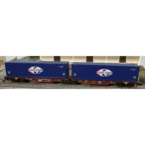 REE Modeles NW288 Wagon porte conteneurs Sggmrss 80 TOUAX, SNCF, 2 conteneurs CGA-CGM logo Monde Ree Modeles NW-288 - 4