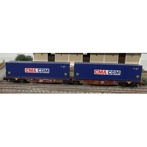 REE Modeles NW289 Wagon porte conteneurs Sggmrss 80 TOUAX, SNCF, 2 conteneurs CGA-CGM Ree Modeles NW-289 - 4