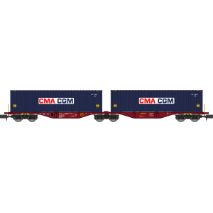 REE Modeles NW289 Wagon porte conteneurs Sggmrss 80 TOUAX, SNCF, 2 conteneurs CGA-CGM Ree Modeles NW-289 - 3