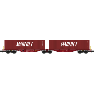 REE Modeles NW292 Wagon porte conteneurs Sggmrss 80 TOUAX, SNCF, 2 conteneurs MARFRET bruns Ree Modeles NW-292 - 3