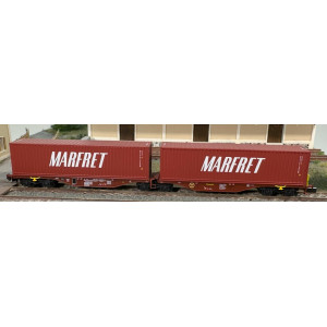 REE Modeles NW292 Wagon porte conteneurs Sggmrss 80 TOUAX, SNCF, 2 conteneurs MARFRET bruns Ree Modeles NW-292 - 4