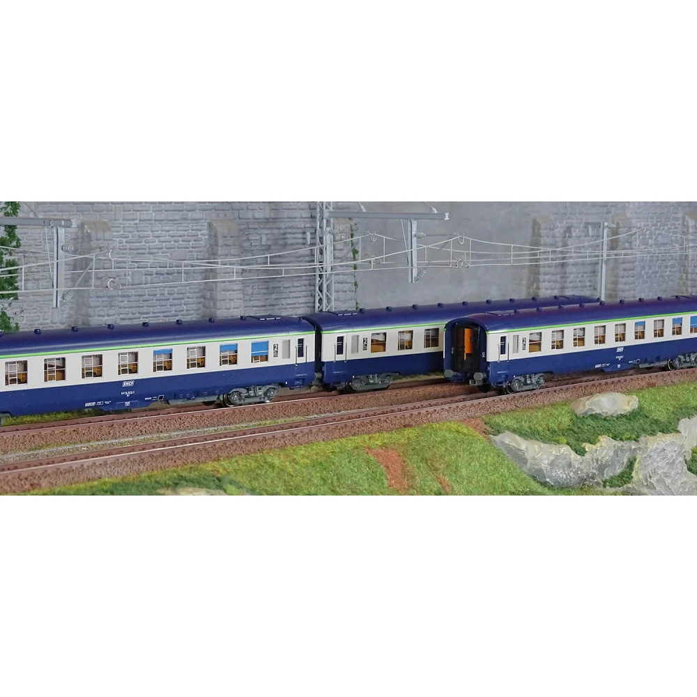 Ree Modeles VB402 Set de 3 voitures voyageurs DEV AO Couchettes, SNCF, B9c9, Bleue/Gris, logo encadré, ep.IV-V Ree Modeles VB-40