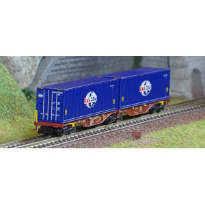REE Modeles NW288 Wagon porte conteneurs Sggmrss 80 TOUAX, SNCF, 2 conteneurs CGA-CGM logo Monde Ree Modeles NW-288 - 1