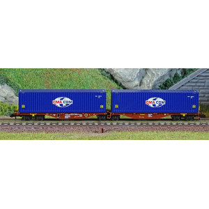 REE Modeles NW288 Wagon porte conteneurs Sggmrss 80 TOUAX, SNCF, 2 conteneurs CGA-CGM logo Monde Ree Modeles NW-288 - 2
