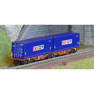 REE Modeles NW289 Wagon porte conteneurs Sggmrss 80 TOUAX, SNCF, 2 conteneurs CGA-CGM Ree Modeles NW-289 - 1