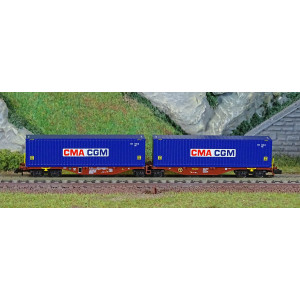 REE Modeles NW289 Wagon porte conteneurs Sggmrss 80 TOUAX, SNCF, 2 conteneurs CGA-CGM Ree Modeles NW-289 - 2