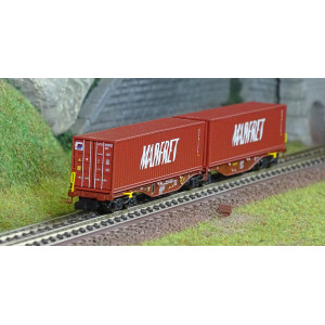 REE Modeles NW292 Wagon porte conteneurs Sggmrss 80 TOUAX, SNCF, 2 conteneurs MARFRET bruns Ree Modeles NW-292 - 1