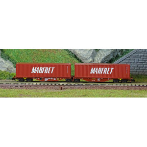 REE Modeles NW292 Wagon porte conteneurs Sggmrss 80 TOUAX, SNCF, 2 conteneurs MARFRET bruns Ree Modeles NW-292 - 2