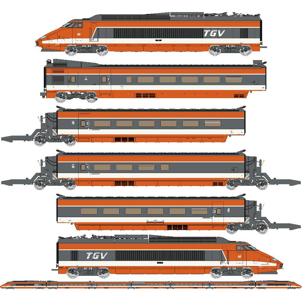 Ree Modeles TGV004 Set de 7 éléments TGV RECORD du MONDE 380Km/h N°16, SNCF Ree Modeles TGV-004 - 1 Ree Modeles TGV004 Set de 7 éléments TGV RECORD du MONDE 380Km/h N°16, SNCF Ree Modeles TGV-004 - 1