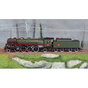 Jouef HJ2433S Locomotive à vapeur 141 R 1244, tender fuel grande capacité, verte/noire, roues blanches, SNCF, digitale sonore Jo