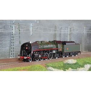 Jouef HJ2433S Locomotive à vapeur 141 R 1244, tender fuel grande capacité, verte/noire, roues blanches, SNCF, digitale sonore Jo