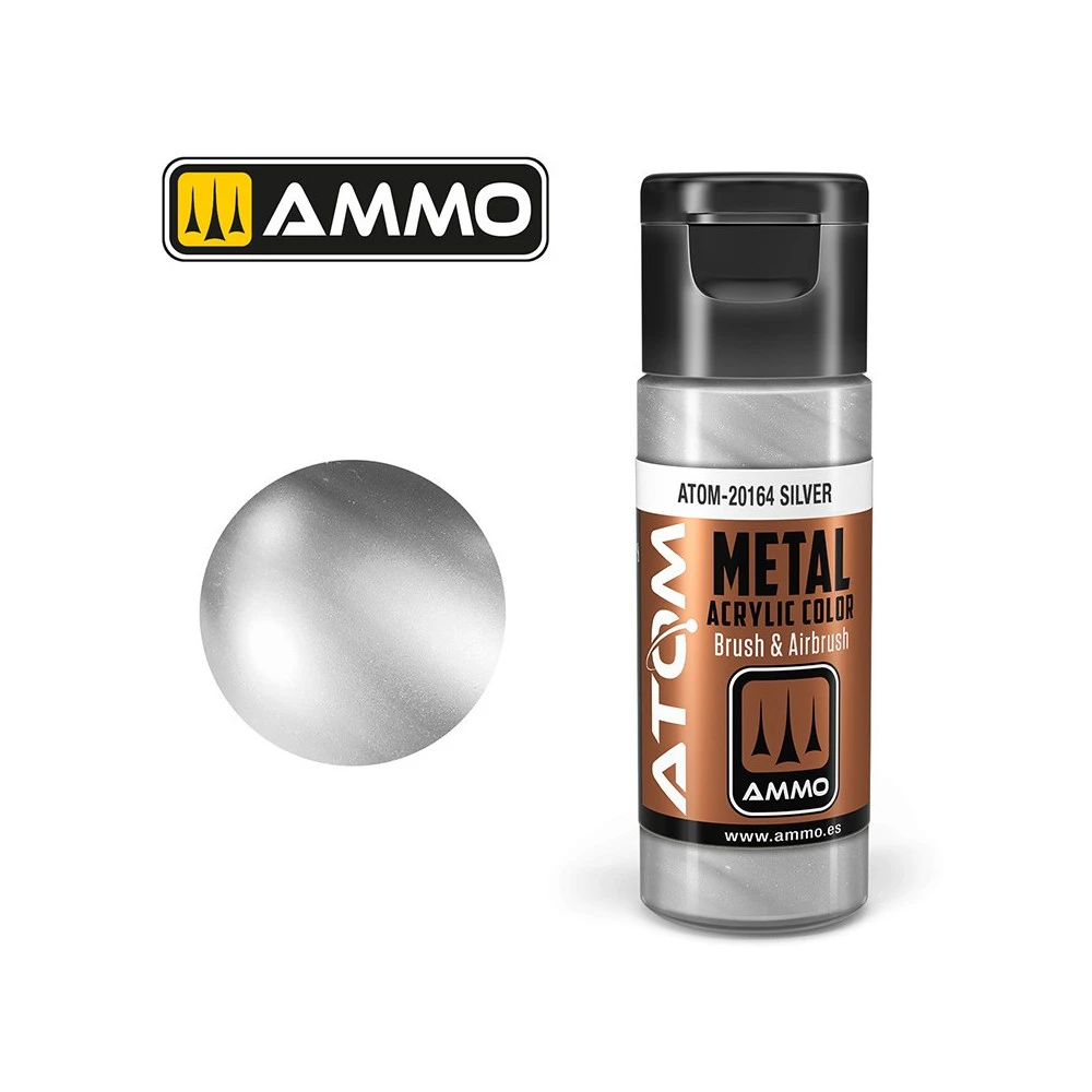 Peinture acrylique Argent 20ml ATOM METALLIC AMMO Peinture acrylique Argent 20ml ATOM METALLIC AMMO