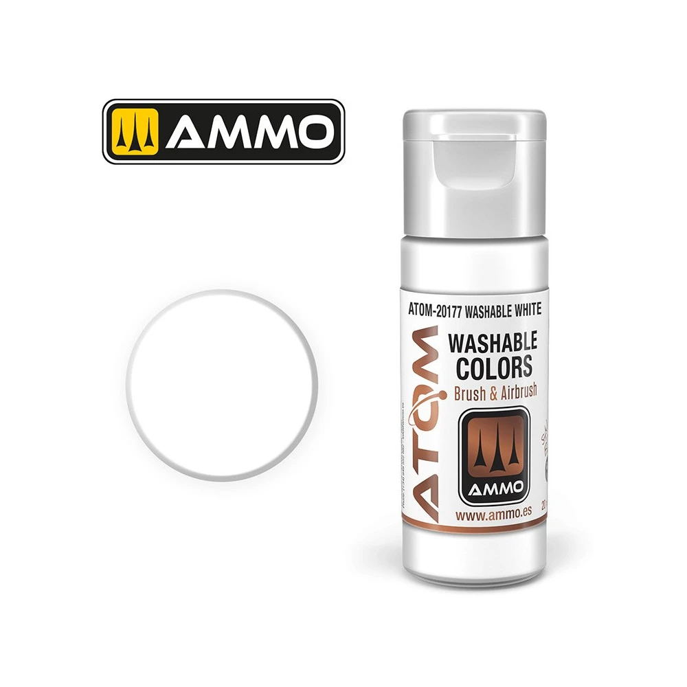 Peinture acrylique Blanc 20ml ATOM WASHABLE AMMO Peinture acrylique Blanc 20ml ATOM WASHABLE AMMO