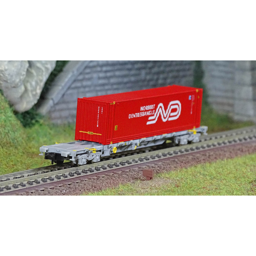 Arnold HNS6501 Wagon plat porte conteneur, SNCF, chargé conteneur Norbert Dentressangle 45', échelle N Arnold HNS6501 - 1 Arnold HNS6501 Wagon plat porte conteneur, SNCF, chargé conteneur Norbert Dentressangle 45', échelle N Arnold HNS6501 - 1