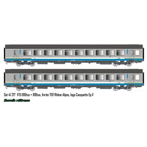 LS Models 41217 Set de 2 voitures VTU, B10tux / B10tux, livrée TER Rhône-Alpes, SNCF, logo Casquette, éclairées Ls models LSM_41