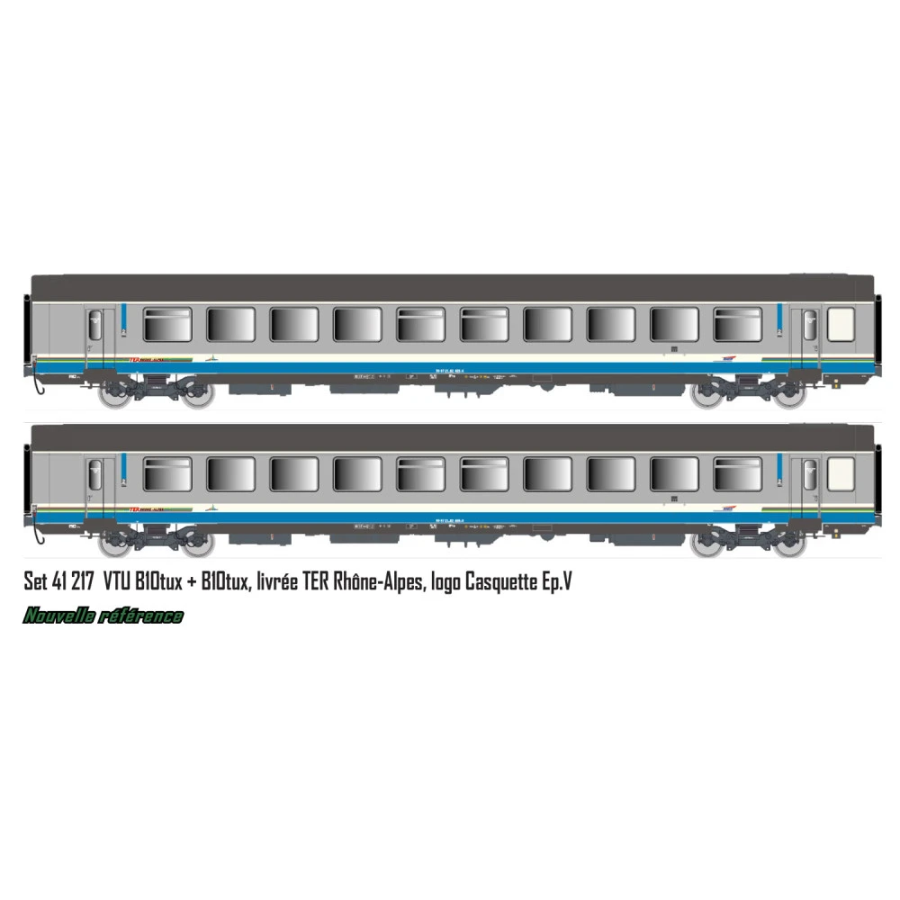 LS Models 41217 Set de 2 voitures VTU, B10tux / B10tux, livrée TER Rhône-Alpes, SNCF, logo Casquette, éclairées Ls models LSM_41