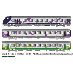 LS Models 41251DC Set de 3 voitures VU + VTU, voiture pilote, SNCF, Intercités Haute-Normandie, logo Carmillon, éclairage Ls mod
