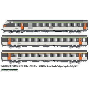 LS Models 41252DC Set de 3 voitures Corail d’origine VU + VTU, voiture pilote, SNCF, logo Nouille, éclairage Ls models LSM_41252