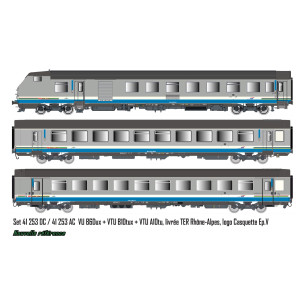 LS Models 41253DC Set de 3 voitures VU + VTU, voiture pilote, SNCF, TER Rhône-Alpes, logo Casquette, éclairage Ls models LSM_412