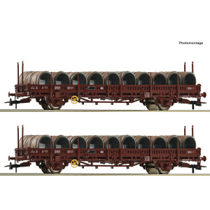 Roco 6600119 Set de 2 wagons à ranchers pivotants, type Ks, SNCF, chargés bobines Roco Roco_6600119 - 1