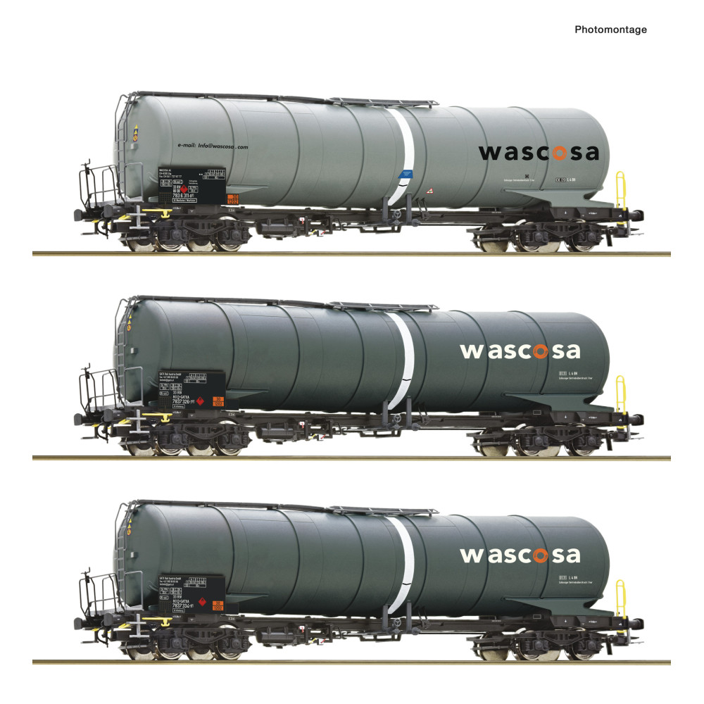 Roco 6600143 Set de 3 wagons citernes à bogies, type Zacns, Wascosa Roco Roco_6600143 - 1 Roco 6600143 Set de 3 wagons citernes à bogies, type Zacns, Wascosa Roco Roco_6600143 - 1