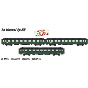 Models Word 1002-2 Set de 3 Voitures OCEM RA, A8 + 2x B9, LE MISTRAL, Paris - Marseille, éclairées Models World MW_1002-1 - 7