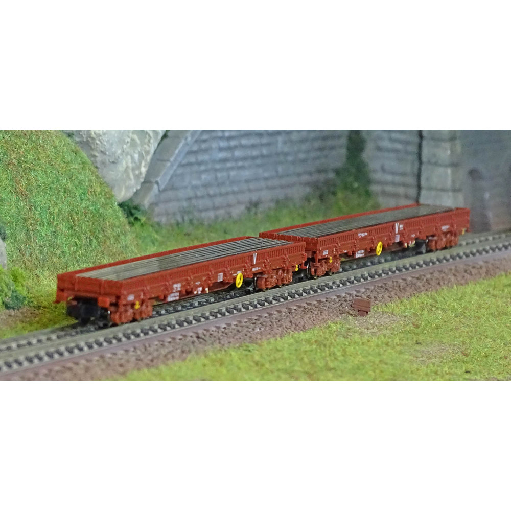 MiniTrix 18290 Set de 2 wagons plats à bogies, chargés de profilés de rails, SNCF, INFRA, échelle N Trix Trix_18290 - 1 MiniTrix 18290 Set de 2 wagons plats à bogies, chargés de profilés de rails, SNCF, INFRA, échelle N Trix Trix_18290 - 1