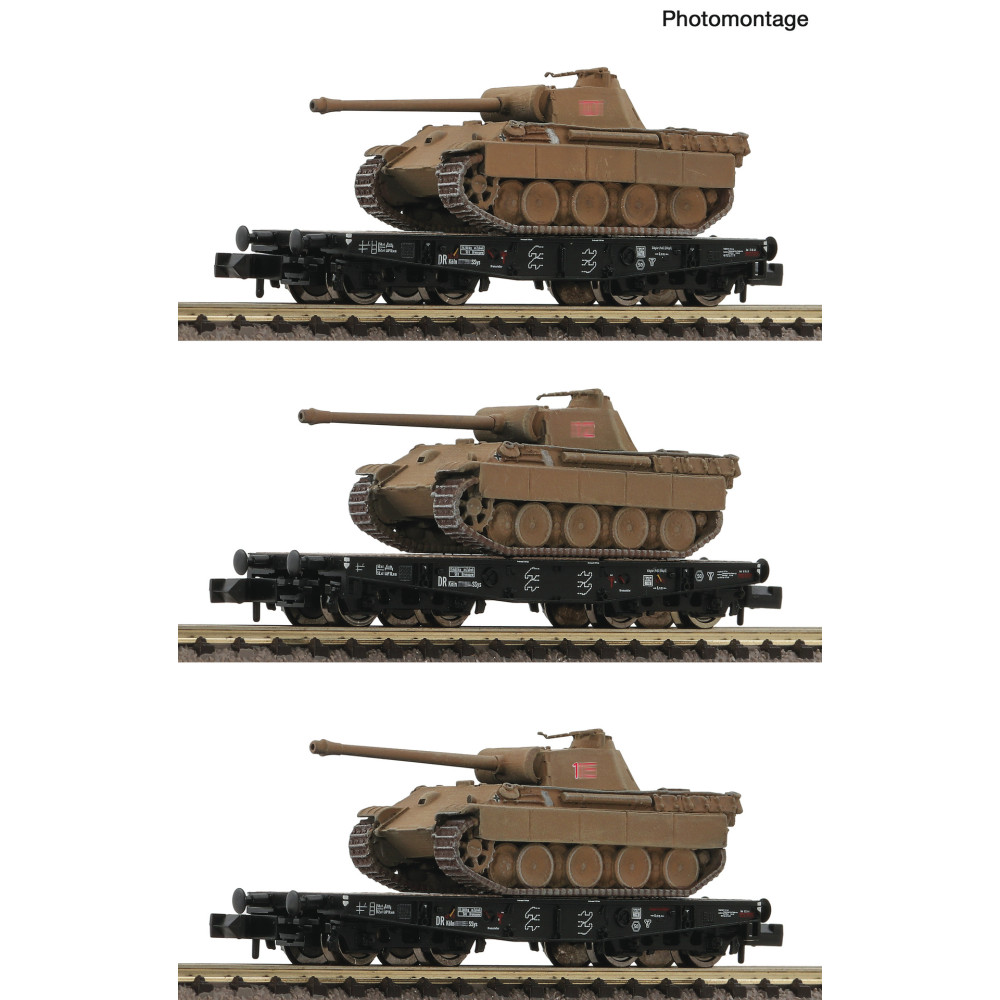 Fleischmann 845606 Set de 3 wagon plats pour le transport de charges lourdes, DRB, chargés chars Panther, échelle N Fleischmann 